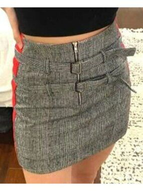 Mags & Pye Plaid Mini Skirt With Buckle Details & Red Side Panels Size 10